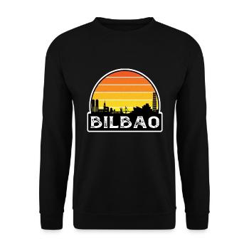 Bilbao Spanien Flagge Skyline Reisesouvenir - Unisex Pullover - Schwarz - Vorne - Alina (178cm) & Michal (187cm)