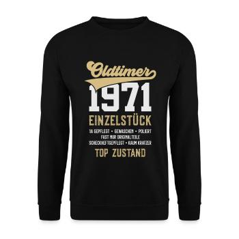 55. GEBURTSTAG OLDTIMER 1971 - Unisex Pullover - Schwarz - Vorne - Alina (178cm) & Michal (187cm)