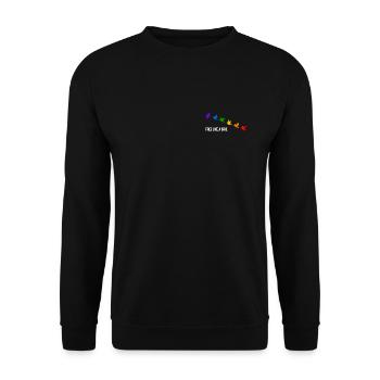 Free like a bird, in Regenbogenfarben - Weiß - Unisex Pullover - Schwarz - Vorne - Alina (178cm) & Michal (187cm)