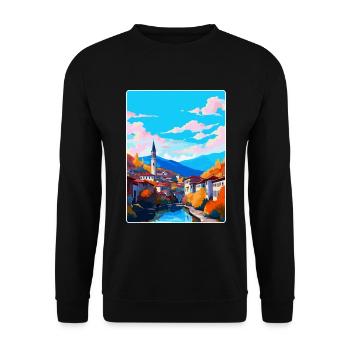 Sarajevo Bosnien Herzegowina Vintage Reiseposter - Unisex Pullover - Schwarz - Vorne - Alina (178cm) & Michal (187cm)