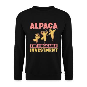 Alpaka Die umarmbare Investition Alpaka Nutztier - Unisex Pullover - Schwarz - Vorne - Alina (178cm) & Michal (187cm)