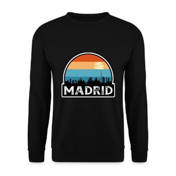 Madrid Spanien Flagge Skyline Reisesouvenir - Unisex Pullover - Schwarz - Vorne - Alina (178cm) & Michal (187cm)