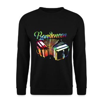 Sehnsuchtsvoller Bandoneon Tangoabend - Unisex Pullover - Schwarz - Vorne - Alina (178cm) & Michal (187cm)