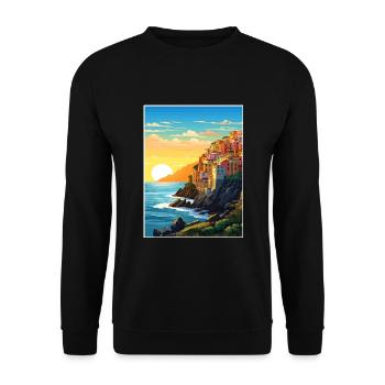 Cinque Terre Italien Dekoration Patmos Reiseposter - Unisex Pullover - Schwarz - Vorne - Alina (178cm) & Michal (187cm)