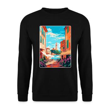 St. Tropez Frankreich Vintage Reiseplakat Souvenir - Unisex Pullover - Schwarz - Vorne - Alina (178cm) & Michal (187cm)