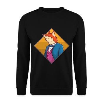 Schlauer Mafia Fuchs Anzugträger - Unisex Pullover - Schwarz - Vorne - Alina (178cm) & Michal (187cm)