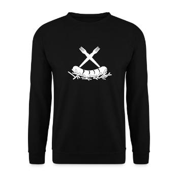 Frites Currywurst Fourchettes à frites Logo - Sweat-shirt Unisexe - noir - Devant - Alina (178cm) & Michal (187cm)