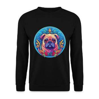 Bunter Hund Buntes Aquarell Tier Cartoon - Unisex Pullover - Schwarz - Vorne - Alina (178cm) & Michal (187cm)