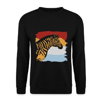 Streifiges Zebra Steppenbewohner - Unisex Pullover - Schwarz - Vorne - Alina (178cm) & Michal (187cm)