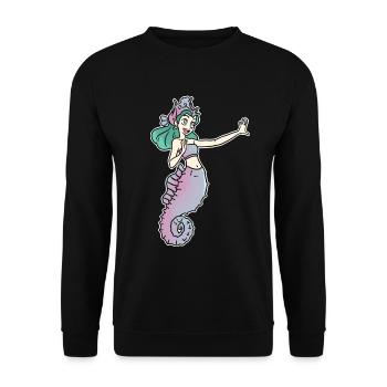 Anmutige Seepferdchen Prinzessin - Unisex Pullover - Schwarz - Vorne - Alina (178cm) & Michal (187cm)