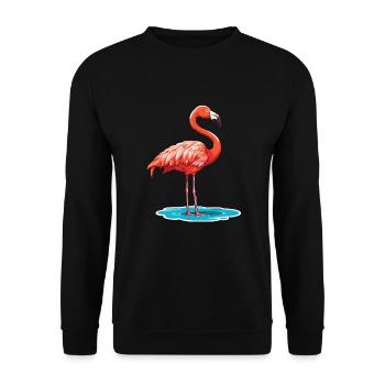Flamingo-Karikatur Kawaii Aquarell-Illustration - Unisex Pullover - Schwarz - Vorne - Alina (178cm) & Michal (187cm)