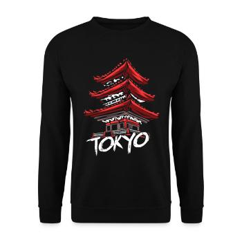 Lebendiges Tokio Sakuraviertel - Unisex Pullover - Schwarz - Vorne - Alina (178cm) & Michal (187cm)