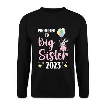 Befördert zur großen Schwester 2023 Schwesterchen - Unisex Pullover - Schwarz - Vorne - Alina (178cm) & Michal (187cm)