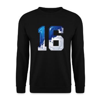 NO. 16 NUMBER 16 BLUE WHITE 16TH BIRTHDAY - Unisex Sweatshirt - black - Front - Alina (178cm) & Michal (187cm)