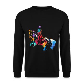 Schwungvolle Dressur Pferdeausbildung - Unisex Pullover - Schwarz - Vorne - Alina (178cm) & Michal (187cm)