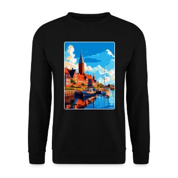 Halmstad Schweden Vintage Reiseplakat Souvenir WPA - Unisex Pullover - Schwarz - Vorne - Alina (178cm) & Michal (187cm)