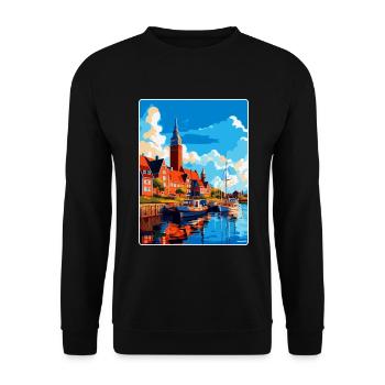 Halmstad Schweden Vintage Reiseplakat Souvenir WPA - Unisex Pullover - Schwarz - Vorne - Alina (178cm) & Michal (187cm)
