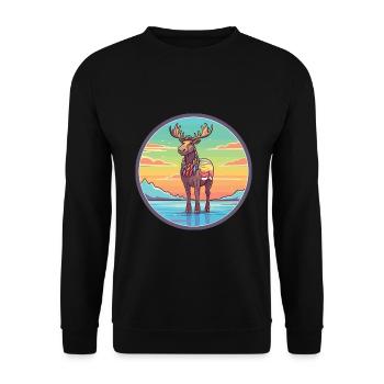 Karibu Aquarell Karikatur Kawaii Clipart Tier - Unisex Pullover - Schwarz - Vorne - Alina (178cm) & Michal (187cm)