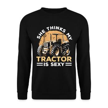 Sie denkt, mein Traktor ist einfach Landwirt Landw - Unisex Pullover - Schwarz - Vorne - Alina (178cm) & Michal (187cm)