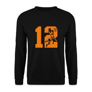 NUMMER 12 BASKETBALL 12. GEBURTSTAG - Unisex Pullover - Schwarz - Vorne - Alina (178cm) & Michal (187cm)