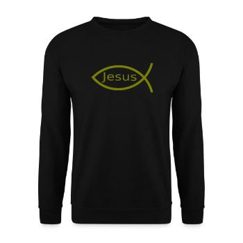 Jesusfisch grün Ichthys Fisch Fische - Unisex Pullover - Schwarz - Vorne - Alina (178cm) & Michal (187cm)