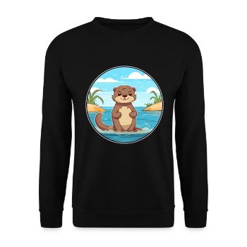 Otter Aquarell Cartoon Kawaii Clipart Tier - Unisex Pullover - Schwarz - Vorne - Alina (178cm) & Michal (187cm)