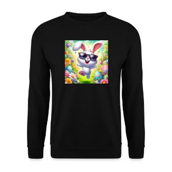 Fröhlicher Osterhase - Unisex Pullover - Schwarz - Vorne - Alina (178cm) & Michal (187cm)