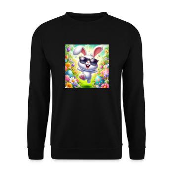 Fröhlicher Osterhase - Unisex Pullover - Schwarz - Vorne - Alina (178cm) & Michal (187cm)