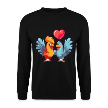 Hähne Kawaii Cartoon Haustier spielt mit Luftballons - Unisex Pullover - Schwarz - Vorne - Alina (178cm) & Michal (187cm)