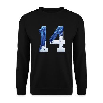 NR. 14 NUMMER 14 BLAU WEIß 14. GEBURTSTAG - Unisex Pullover - Schwarz - Vorne - Alina (178cm) & Michal (187cm)