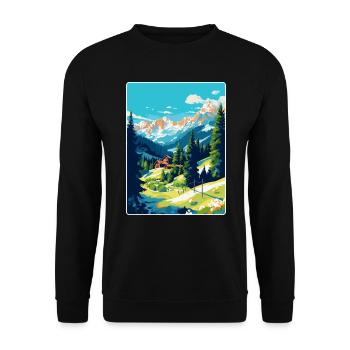Gstaad Schweiz Vintage Reiseplakat Souvenir - Unisex Pullover - Schwarz - Vorne - Alina (178cm) & Michal (187cm)