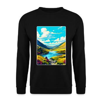 Wicklow Mountains Irland Vereinigtes Königreich Vintage Reiseposter - Unisex Pullover - Schwarz - Vorne - Alina (178cm) & Michal (187cm)