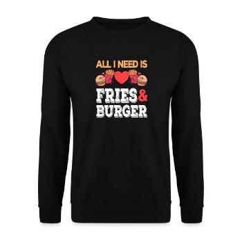 All I need is Fries & Burger Junk Food Pommes - Unisex Pullover - Schwarz - Vorne - Alina (178cm) & Michal (187cm)