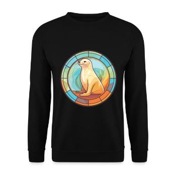 Seelöwe Bunte Aquarell-Tierillustration - Unisex Pullover - Schwarz - Vorne - Alina (178cm) & Michal (187cm)