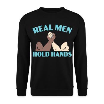 Echte Männer halten Händchen Armdrücken Armdrücken - Unisex Pullover - Schwarz - Vorne - Alina (178cm) & Michal (187cm)