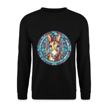 Esel Buntes Aquarell Tier Haustier Illustration - Unisex Pullover - Schwarz - Vorne - Alina (178cm) & Michal (187cm)