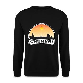 Chennai Indien Skyline Vintage Sonnenuntergang Reise Souven - Unisex Pullover - Schwarz - Vorne - Alina (178cm) & Michal (187cm)