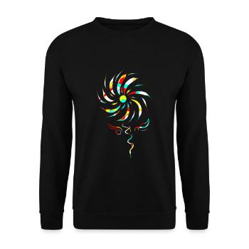 Bunte Blüte Spirale Regenbogen abstrakt - Unisex Pullover - Schwarz - Vorne - Alina (178cm) & Michal (187cm)