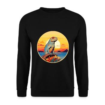 Leguan Buntes Aquarell Cartoon Kawaii Tier - Unisex Pullover - Schwarz - Vorne - Alina (178cm) & Michal (187cm)