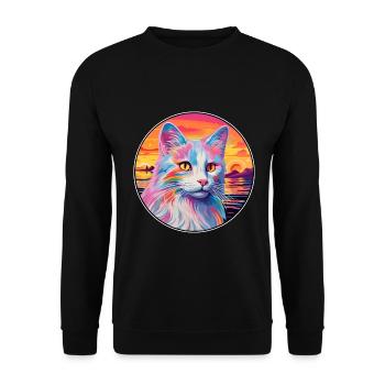 Türkische Angora-Katzenrasse, Aquarell-Cartoon Kawaii - Unisex Pullover - Schwarz - Vorne - Alina (178cm) & Michal (187cm)