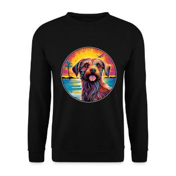 Holländische Smoushond-Hunderasse Bunte Karikatur Waterco - Unisex Pullover - Schwarz - Vorne - Alina (178cm) & Michal (187cm)