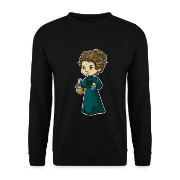 Blitzgescheite Marie Curie Physikerin - Unisex Pullover - Schwarz - Vorne - Alina (178cm) & Michal (187cm)