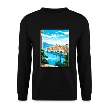 Dubrovnik Kroatien Vintage Reiseposter Souvenir - Unisex Pullover - Schwarz - Vorne - Alina (178cm) & Michal (187cm)