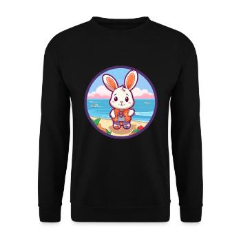 Hase Aquarell Cartoon Kawaii Clipart Tier - Unisex Pullover - Schwarz - Vorne - Alina (178cm) & Michal (187cm)