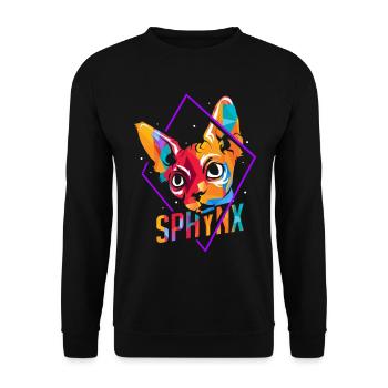 Faltenreiche Sphynx Rassekatze - Unisex Pullover - Schwarz - Vorne - Alina (178cm) & Michal (187cm)