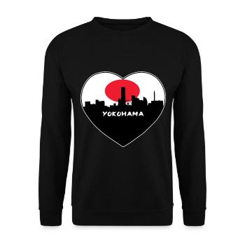 Yokohama Japan Flagge Skyline Reise Souvenir - Unisex Pullover - Schwarz - Vorne - Alina (178cm) & Michal (187cm)