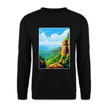 Elbe Sandstone Mountains Germany Travel Poster WPA - Unisex Sweatshirt - black - Front - Alina (178cm) & Michal (187cm)