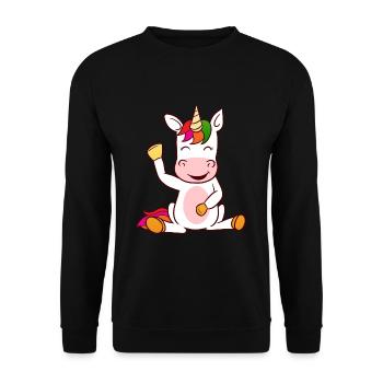 Winke Einhorn - Unisex Pullover - Schwarz - Vorne - Alina (178cm) & Michal (187cm)
