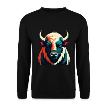 Büffel Zeichentrickfigur Buntes Haustier Tier - Unisex Pullover - Schwarz - Vorne - Alina (178cm) & Michal (187cm)