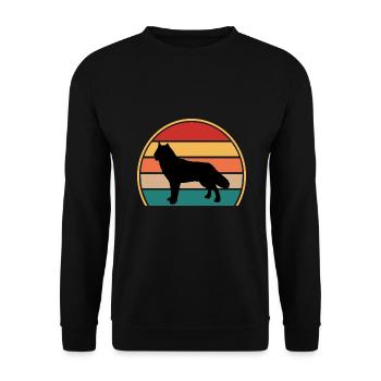 Nördlicher Inuit Hundeliebhaber Silhouette Vintage Sonnenuntergang - Unisex Pullover - Schwarz - Vorne - Alina (178cm) & Michal (187cm)